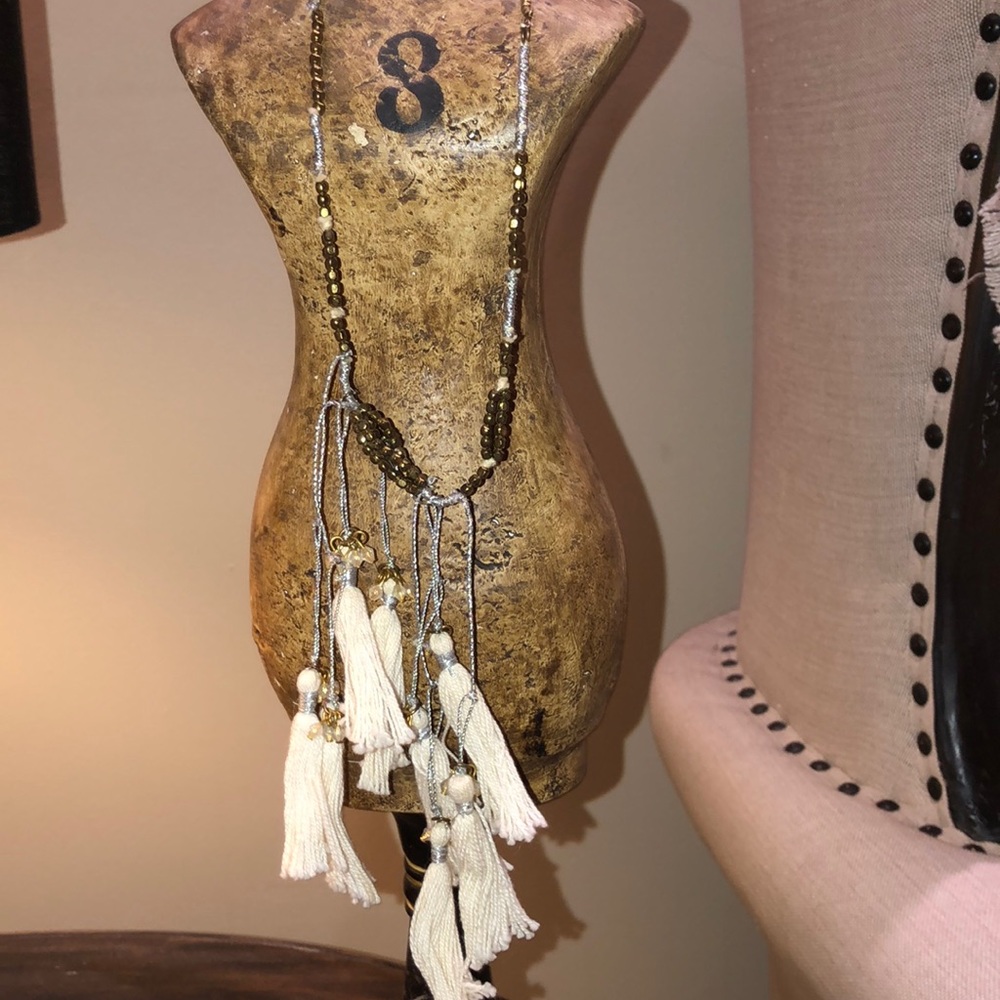 Free People Necklace beaded cream tassels